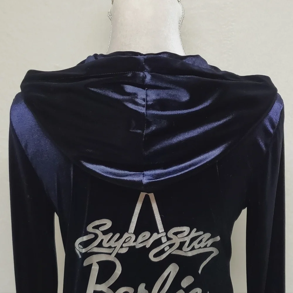Rare Retro Barbie Loves Splash Silver Superstar Barbie Dark Indigo Velvet Hoodie - Picture 12 of 15